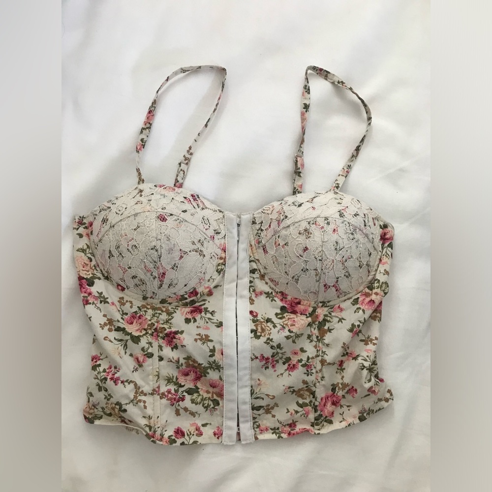 Say What Floral Lace Bustier Crop Top